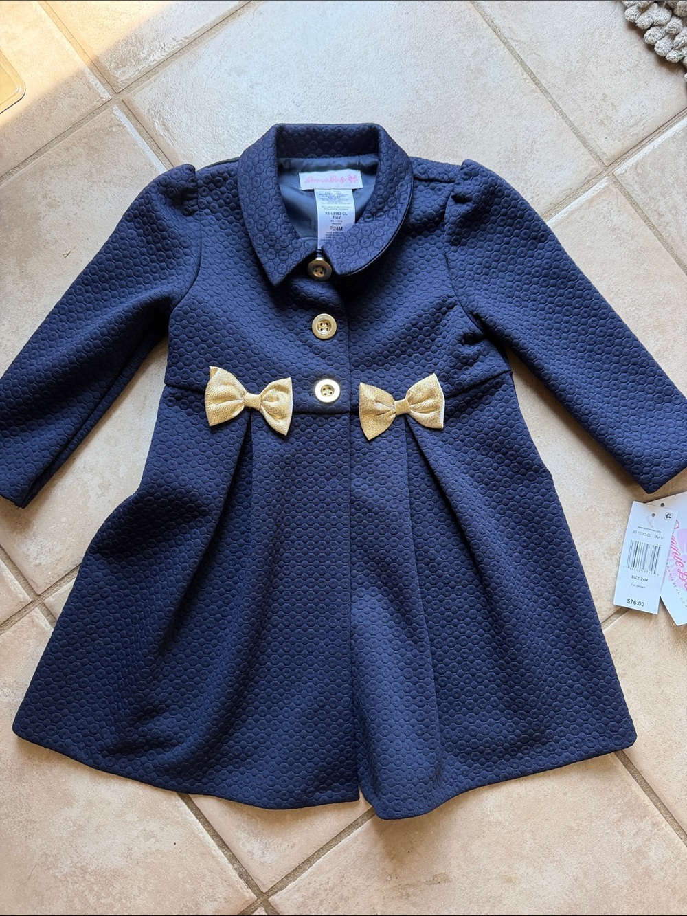 NWT Bonnie Baby Navy Coat with Gold Bows